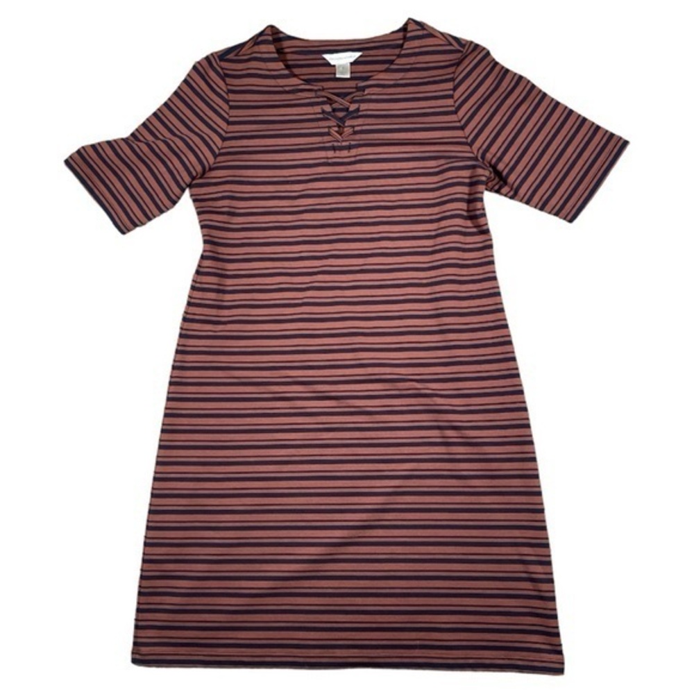 Christopher & Banks Striped Shift Shirt Dress Lace up Stretch Brown Size Medium